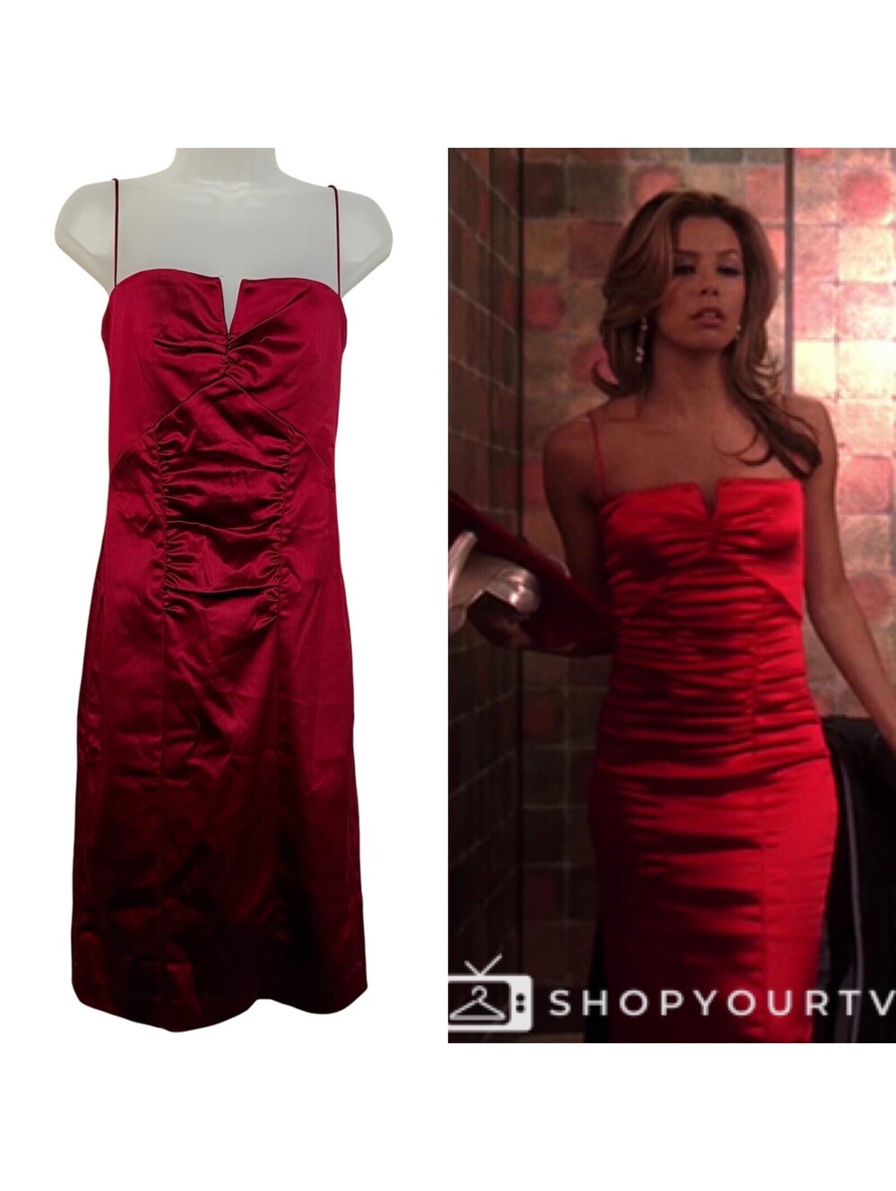 Nicole Miller ASO Gabrielle Solis Red Ruched Spaghetti Dress Size 8 TV